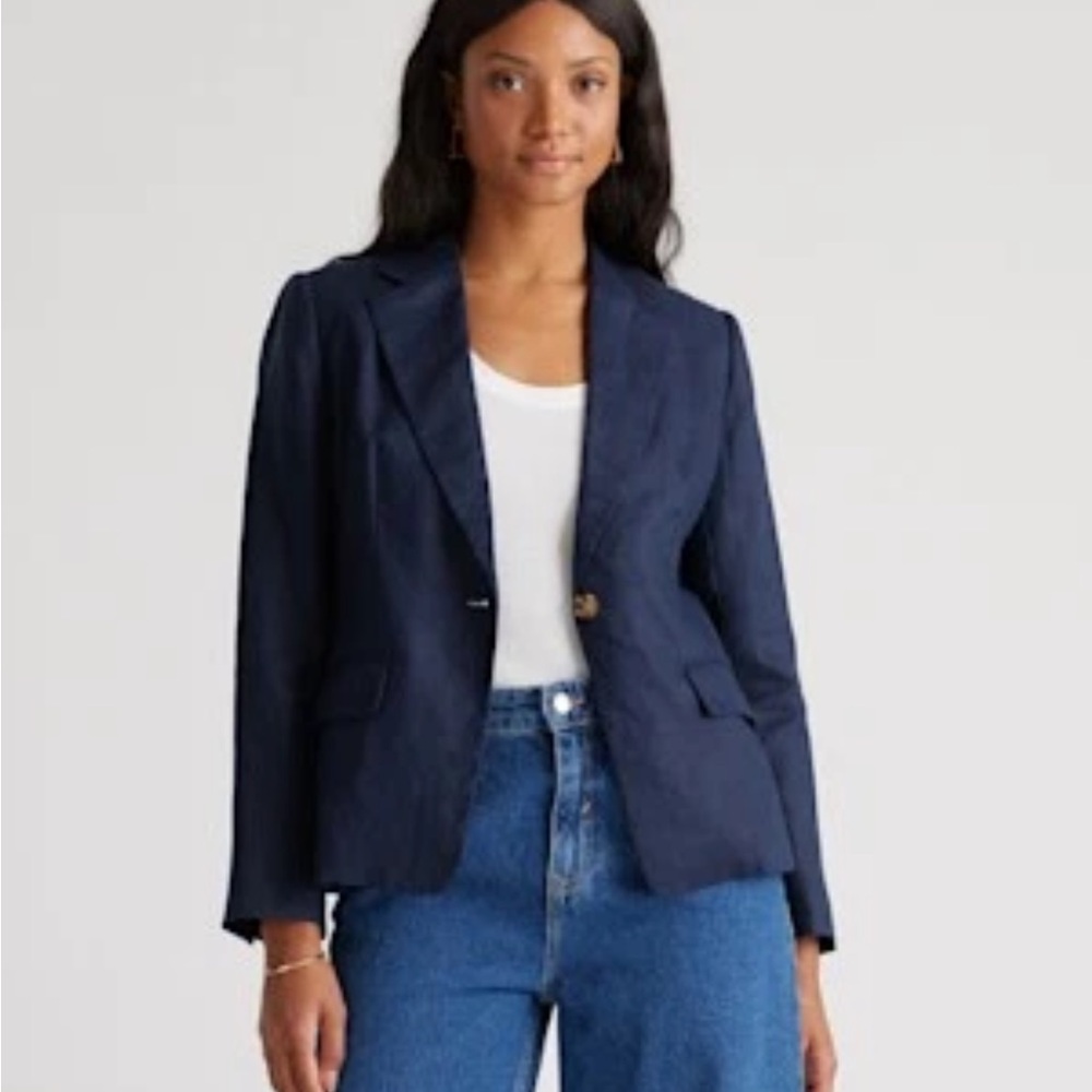 Quince European Linen Structured Navy Blazer sz Medium